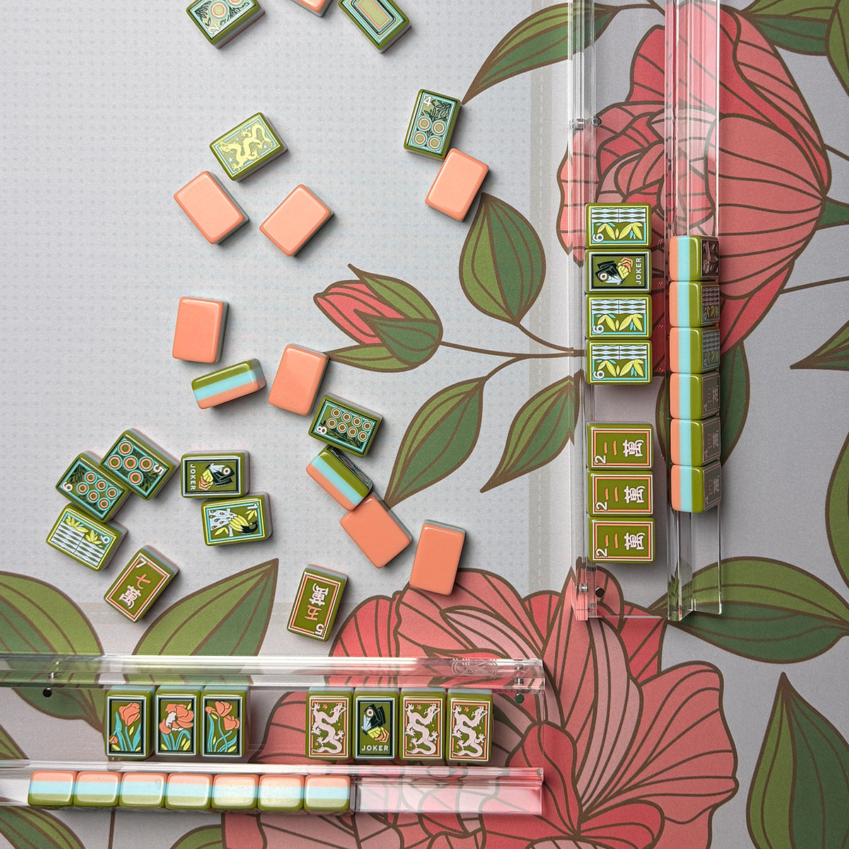 Long Line Roses Coral Mahjong Mat