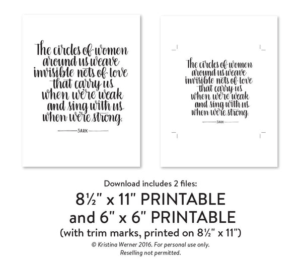 DIY Foil - Hand Lettered Circles Of Women Quote Printables (6x6 and 8.5x11)