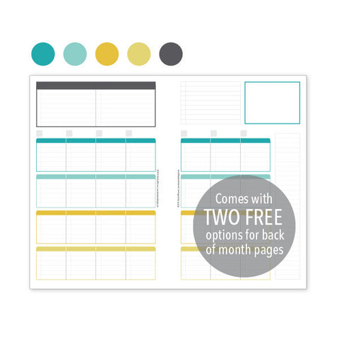 PlanThis Week-on-2-Pages Planner Pages - Aqua Gold (Half-Letter)